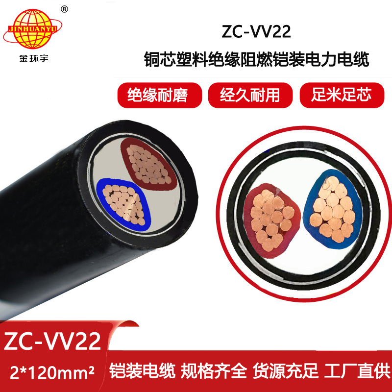 金環(huán)宇電線電纜 交聯(lián)阻燃電力電纜ZC-VV22-2X120 鎧裝電纜