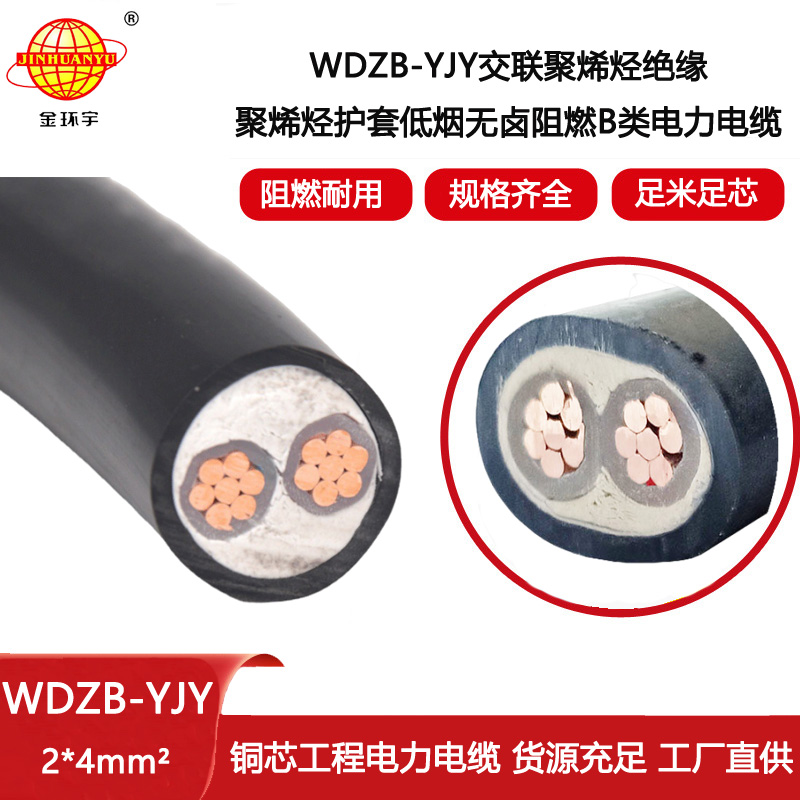 金環宇電線電纜 廠家低煙無鹵阻燃電纜批發  WDZB-YJY 2X4 銅芯