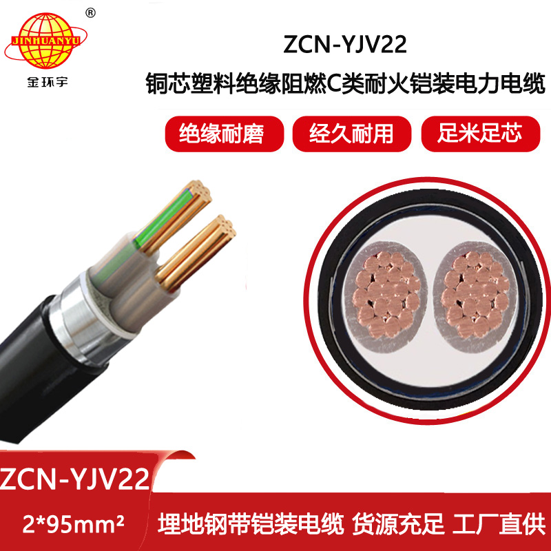 金環宇電線電纜 二芯鎧裝電纜 阻燃耐火電力電纜ZCN-YJV22-2X95平方