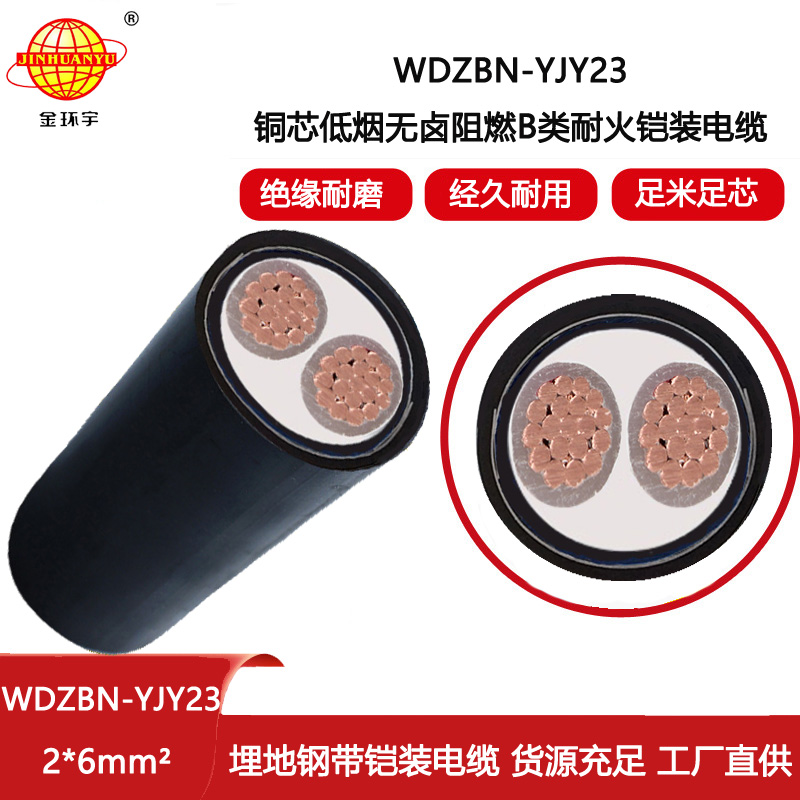 金環宇電線電纜 WDZBN-YJY23-2X6阻燃b類耐火鎧裝電纜 深圳低煙無鹵電纜報價