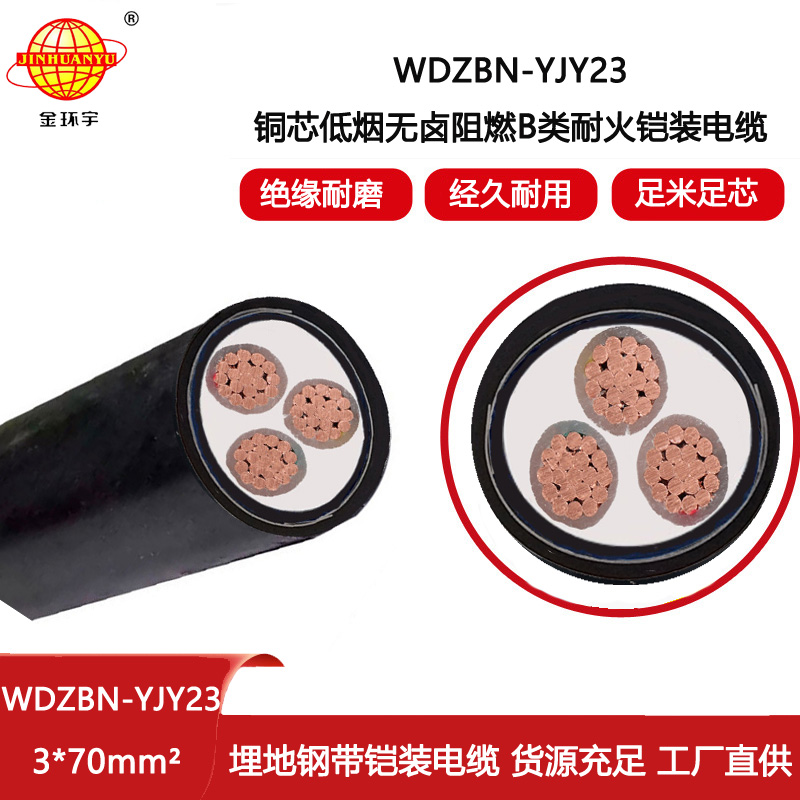 金環(huán)宇電線電纜 b類阻燃電纜WDZBN-YJY23-3X70 耐火電纜 低煙無鹵電纜