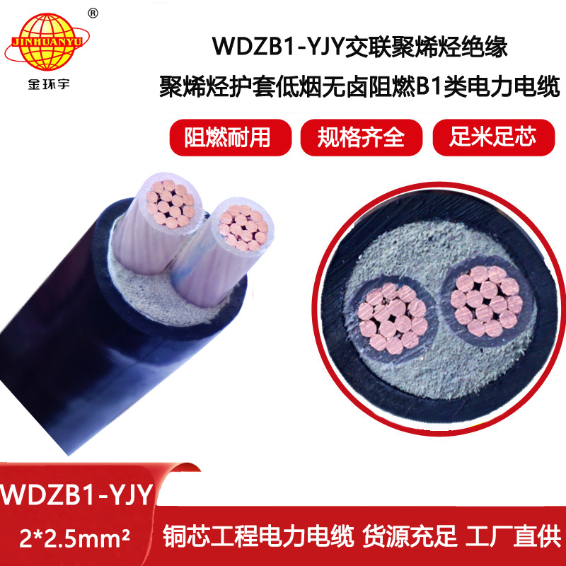金環宇電線電纜 2芯電力電纜WDZB1-YJY2x2.5 低煙無鹵阻燃B1類電纜
