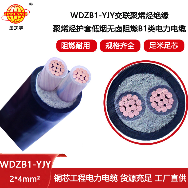 金環宇電線電纜 無鹵低煙阻燃B1類電力電纜WDZB1-YJY 2X4平方 銅芯
